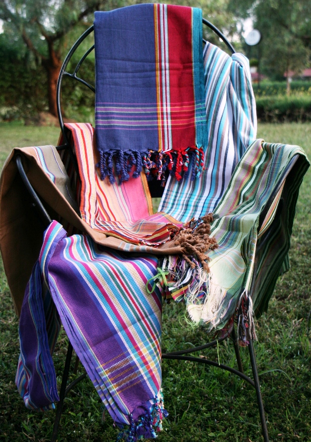 kanga-cloth fabrics on a chair