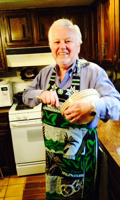 David with his kanga-cloth apron
